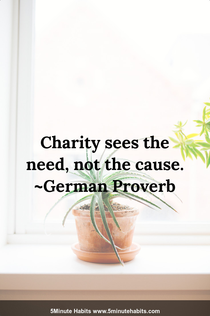 Charity sees the need, not the cause. ~German Proverb